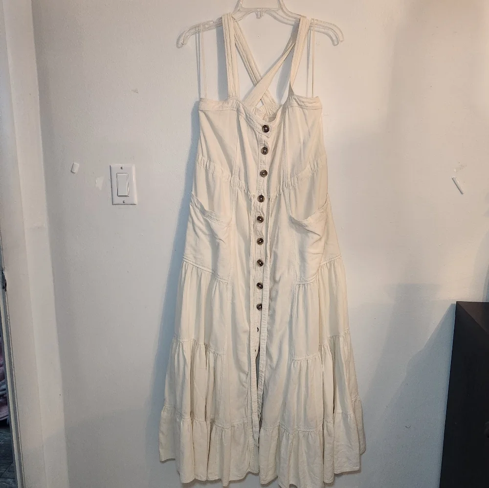 Free People Catch the Breeze Dressbiff White Size Small Linen Blend - Picture 10 of 15